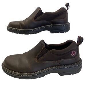 Ariat Traverse Womens 7.5B Slip On Leather Comfort Work Shoes Brown Pink Accent